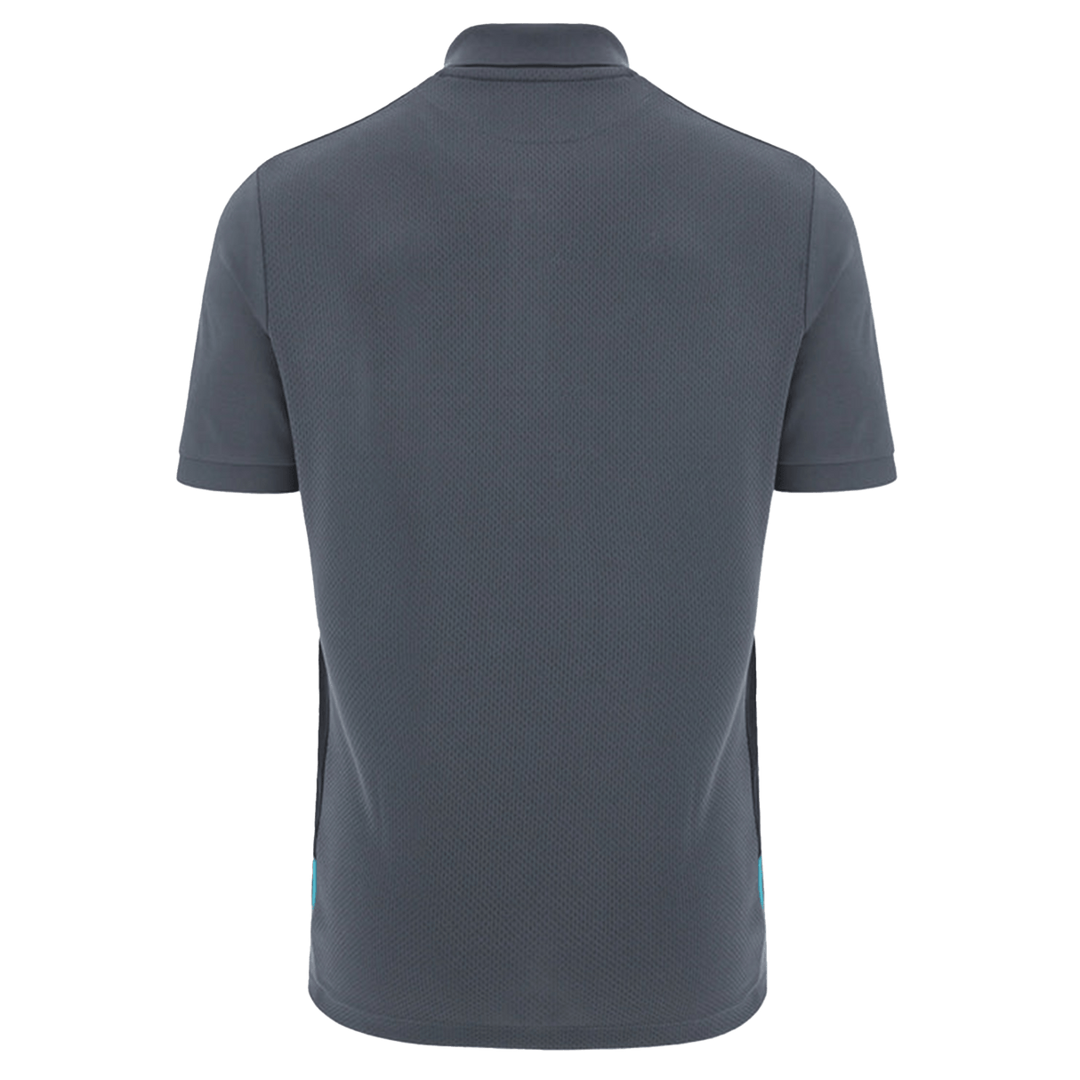 Back view of a short-sleeve Barbarians Poly Polo 23/24 by Macron in dark gray, featuring textured, high-tech fabric.