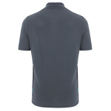 Back view of a short-sleeve Barbarians Poly Polo 23/24 by Macron in dark gray, featuring textured, high-tech fabric.