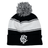 Barbarians 23/24 PomPom Beanie by Macron in black and white, showcasing a stylish pom-pom, embroidered B.F.C. crest, and subtle Macron branding.