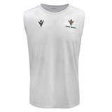 White Samoa Training Singlet 23/24 with a Macron logo on the right chest and the words "manu samoa" with a floral emblem on the left chest.