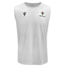White Samoa Training Singlet 23/24 with a Macron logo on the right chest and the words "manu samoa" with a floral emblem on the left chest.