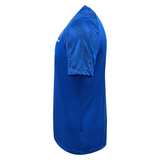 The back view of a men's blue Macron Samoa Training Tee soccer jersey.
