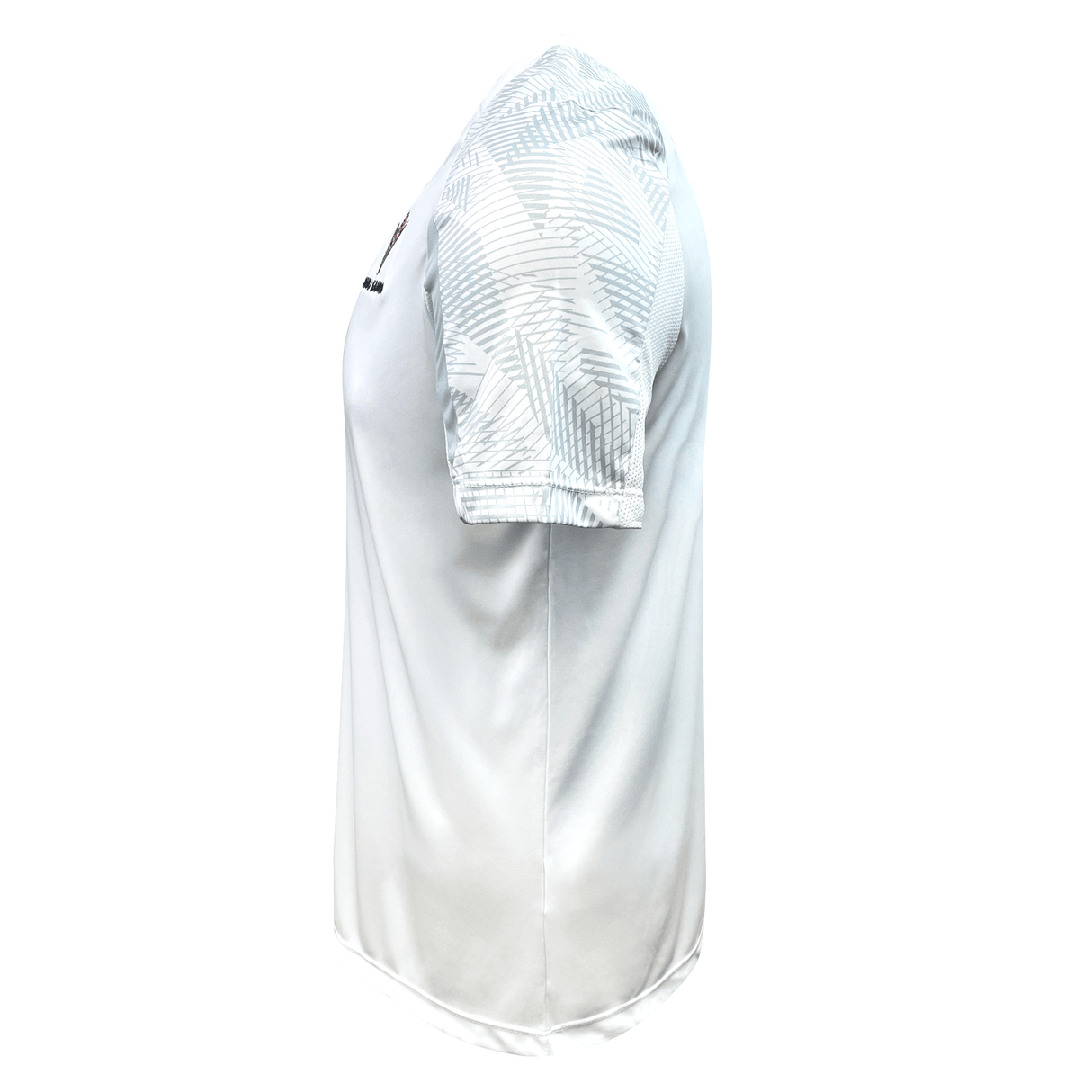 A white soccer jersey featuring the Samoa Training Tee 23/24 by Macron, Manu Samoa training shirt, on a white background, offering high-performance gear.