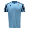 The Samoa Training Tee 23/24 by Macron is a blue soccer shirt featuring a sleek black and blue design.