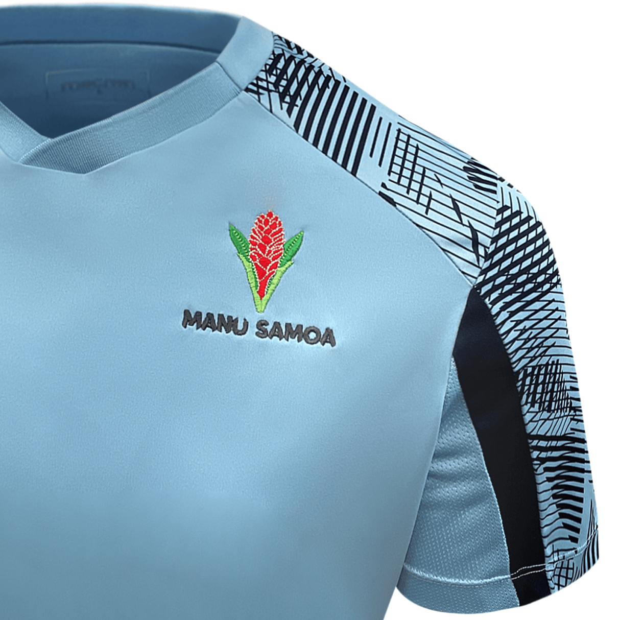 A blue Macron Samoa Training Tee 23/24 with the word samoa on it.