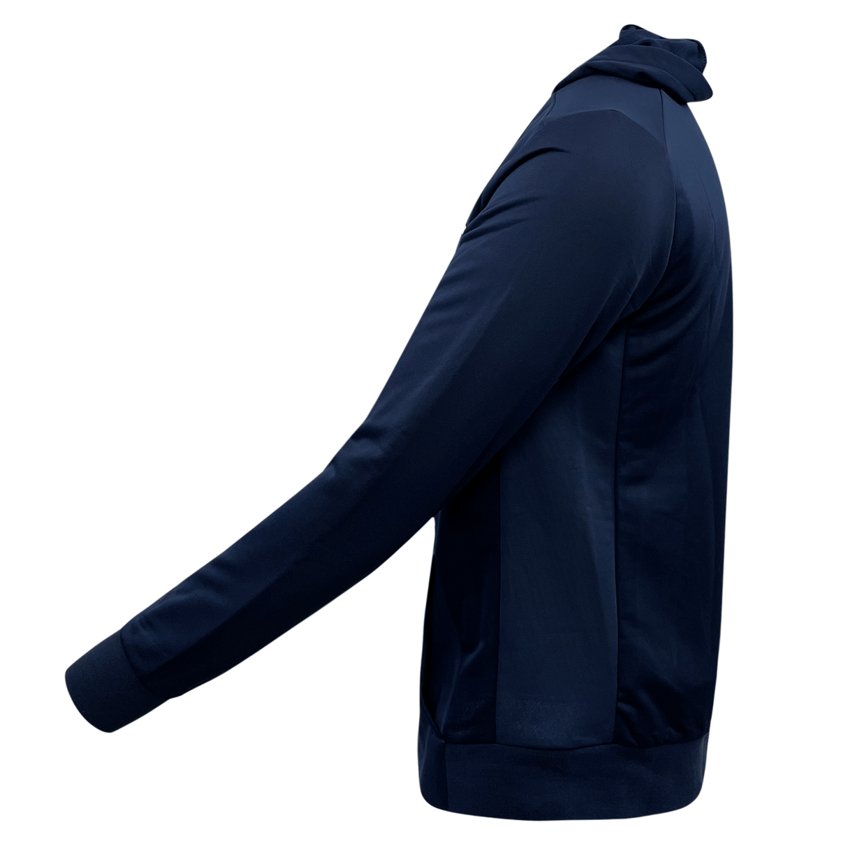 Side view of a lightweight polyester navy blue Samoa Travel Hoodie 23/24 by Macron on a white background.