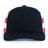 The Augusta Sportswear Printed Flag Trucker Cap features a black front, red and white checkered mesh sides, and a curved brim.
