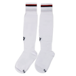 The Youth USA Rugby 24/25 Player Away Socks by Macron are long white youth socks featuring black logo details and a red and black striped band near the top.