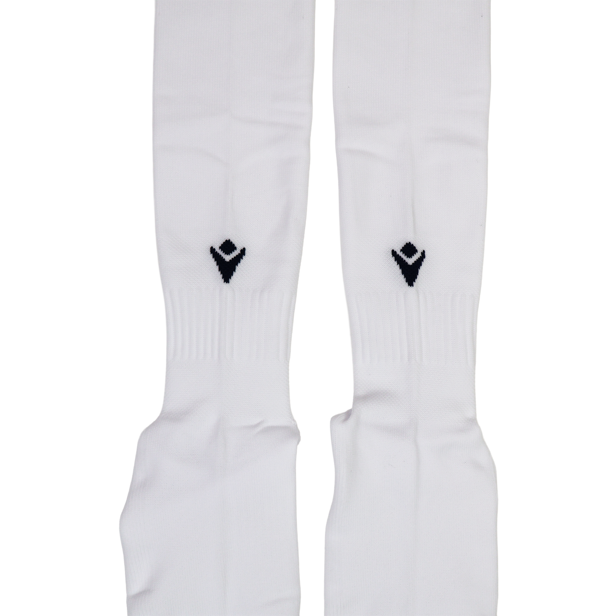 The USA Rugby 24/25 Replica Away Socks by Macron are long white socks featuring a small black geometric logo near the top, inspired by official USA Rugby away gear.