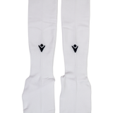 The USA Rugby 24/25 Replica Away Socks by Macron are long white socks featuring a small black geometric logo near the top, inspired by official USA Rugby away gear.