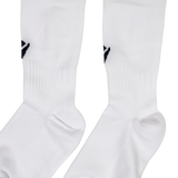 Show your support in style with the USA Rugby 24/25 Replica Away Socks by Macron—a pair of white crew socks featuring a small black logo near the top, perfect for fans.