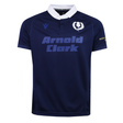 The Scotland Rugby Union 1925 100th Anniversary Replica Home Jersey by Macron features a navy design, white collar, Arnold Clark and Murray sponsor logos, and a Scotland Rugby badge, celebrating Murrayfield Stadium’s centenary.