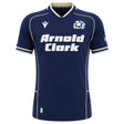 Show your support for Scotland with the Macron Scotland SRU 26/27 Replica Home Jersey, featuring a classic navy blue design with white "Arnold Clark" sponsor branding, the official Scotland rugby logo, and crisp white accents on the collar and sleeves—ideal for any passionate Scotland rugby fan.