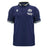 Introducing the Scotland SRU 26/27 Cotton Replica Home Jersey by Macron—a navy blue short-sleeve rugby polo shirt featuring the official Scotland rugby logo, "Arnold Clark" text, and crisp white trim on the collar and sleeves. Crafted from premium cotton, this replica home jersey captures authentic team style from renowned brand Macron.