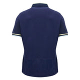 With its classic Scotland rugby jersey design, the Scotland SRU 26/27 Cotton Replica Home Jersey by Macron features a navy blue color, short sleeves, a collar, and striped trim on the sleeve cuffs. Crafted from soft cotton by Macron, this replica home jersey combines comfort and style for dedicated fans.