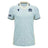 The Scotland SRU 26/27 Replica Training Jersey by Macron features a light blue base with dark blue trim, a distinctive cracked pattern design, and a V-neck. This replica training jersey showcases Scotland and sponsor logos on the chest and sleeve.