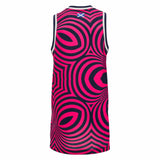Scotland SRU 26/27 Basketball Singlet by Macron, a sleeveless sports jersey featuring a striking pink and black concentric circle design, viewed from the back. The upper neck is marked with a small white X, characteristic of Macron's signature style.