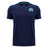 Scotland SRU 26/27 Leisure Cotton T-Shirt by Macron in navy blue, featuring a small light blue emblem on the left chest, inspired by the official Scotland Rugby t-shirt, showcased on a plain white background.