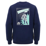 The Scotland SRU 26/27 Leisure Sweatshirt by Macron features a navy design with a back graphic of a rugby player, "Scotland Rugby 1871" text, and a rugby ball logo in blue, white, and teal. This classic Macron sweatshirt is ideal for fans looking for an SRU leisure top that highlights their love for the sport.