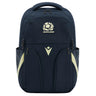 The Scotland SRU 26/27 Backpack by Macron is a dark blue sports backpack featuring the official rugby logo and "Scotland" text on the front, designed with multiple zippered compartments and two side pockets—making it a stylish and practical choice from Macron.