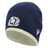 Show your Scotland Rugby pride in style with the Scotland SRU 26/27 Knit Beanie by Macron. This navy blue beanie features a white embroidered thistle logo on the front, a small white emblem on the side, and a cream-colored trim—making it the perfect accessory for dedicated fans.