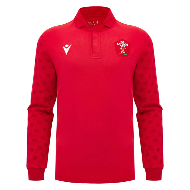 Show your passion for Welsh rugby with the Wales WRU 26/27 Classic Long Sleeve Home Jersey by Macron. This red long-sleeve jersey features a traditional collar, plus the Welsh Rugby Union (WRU) and Macron logos on the chest—an authentic choice for dedicated Wales supporters.