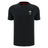 The Wales WRU 26/27 Goalpost Fan Cotton T-Shirt by Macron features a black short-sleeve design with a small embroidered Wales Rugby Union logo on the left chest, making this classic Welsh rugby shirt an ideal choice for any fan.
