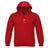 Show your pride with the Wales WRU 26/27 Fan Cotton Hoodie by Macron—a vibrant red hoodie featuring a front pocket and a subtle white geometric and animal graphic on the chest, perfect for any supporter’s collection.