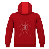 Show your support in style with the Wales WRU 26/27 Fan Cotton Hoodie by Macron—a red hoodie featuring a contrasting stripe on the hood, a bold white geometric crest design, and “WRU” on the back. Perfect for passionate Wales Rugby fans.