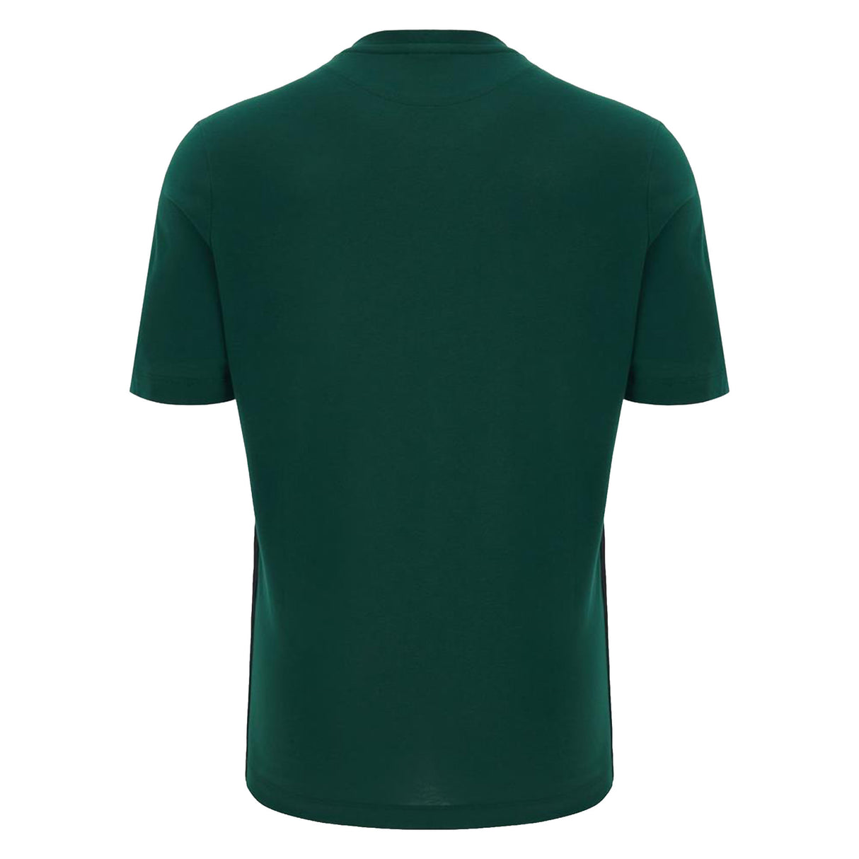 Wales WRU 26/27 Travel Poly/Cotton T-Shirt by Macron in plain dark green, part of the official travel collection, shown from the back against a white background.