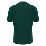 Wales WRU 26/27 Travel Poly/Cotton T-Shirt by Macron in plain dark green, part of the official travel collection, shown from the back against a white background.