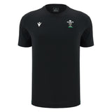 Show your Welsh pride in the Wales WRU 26/27 Travel Poly/Cotton T-Shirt by Macron. Featuring a black short-sleeve design, this official top from the WRU travel collection sports white logos on the chest—including the iconic Welsh Rugby Union emblem and a stylized “M” for Macron—blending comfort with unmistakable team spirit.