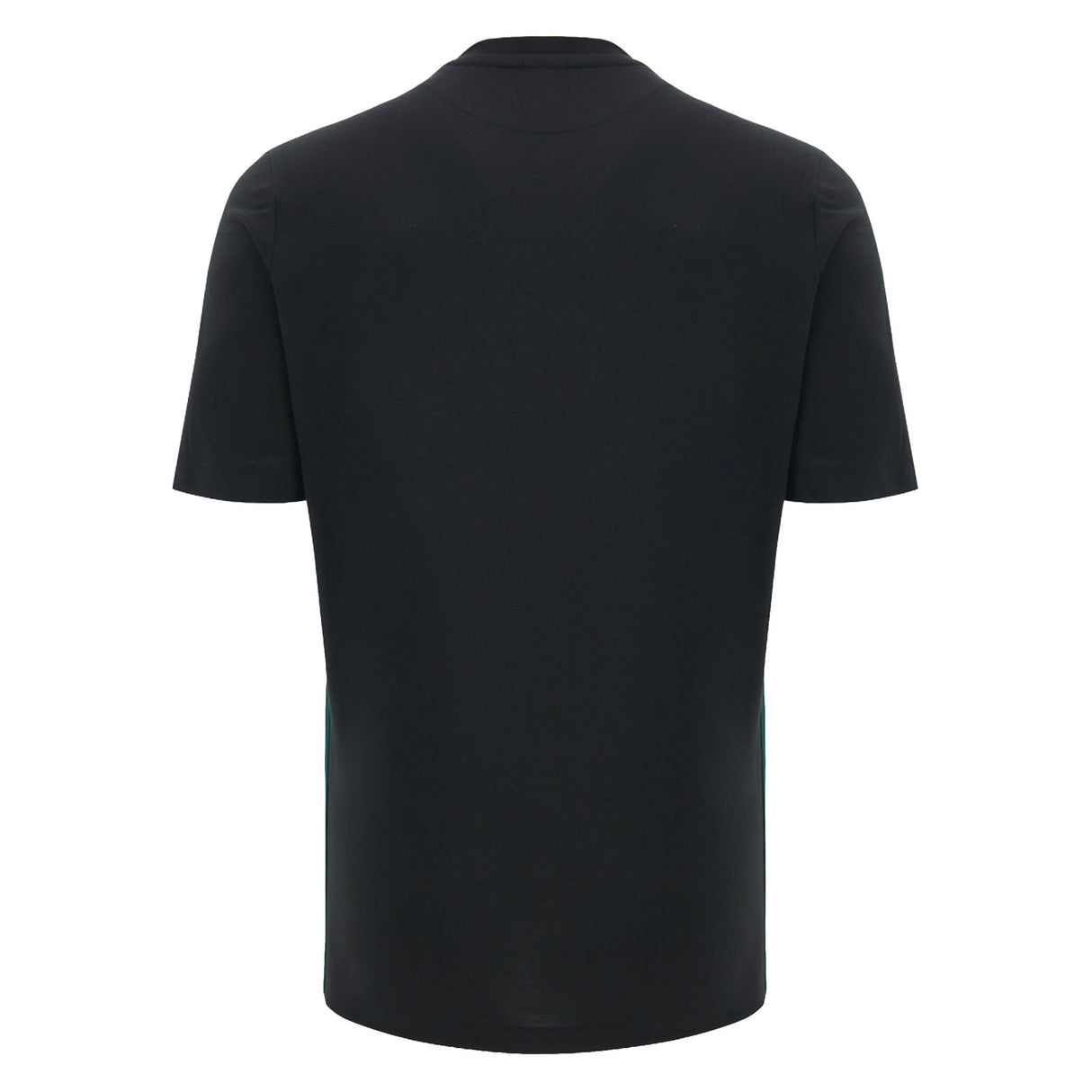 Back view of the Wales WRU 26/27 Travel Poly/Cotton T-Shirt by Macron, a plain black short-sleeve rugby tee from the Macron travel collection, shown against a white background.