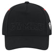 The Wales WRU 26/27 Baseball Cap by Macron is a black cap with raised black “CYMRU” text on the front, featuring a white Macron logo on the right side and two small red accents near the top seams.
