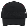 The Wales WRU 26/27 Baseball Cap by Macron is a black cap with raised black “CYMRU” text on the front, featuring a white Macron logo on the right side and two small red accents near the top seams.