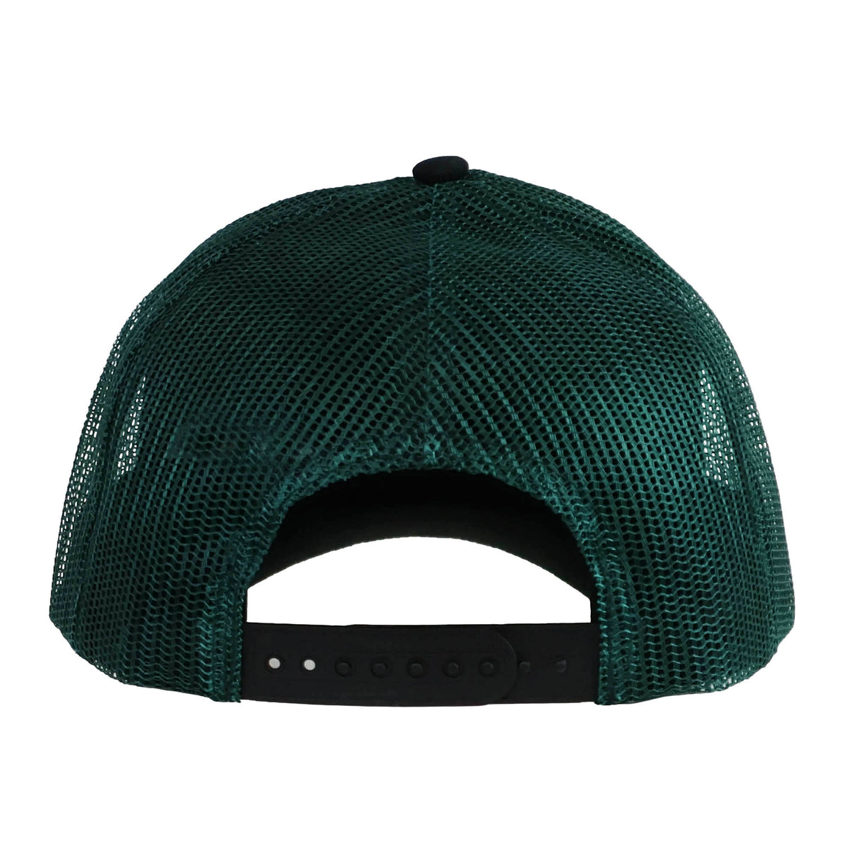 Back view of the green Wales WRU 26/27 Trucker Cap by Macron, featuring mesh panels and an adjustable black snapback closure.