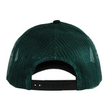 Back view of the green Wales WRU 26/27 Trucker Cap by Macron, featuring mesh panels and an adjustable black snapback closure.