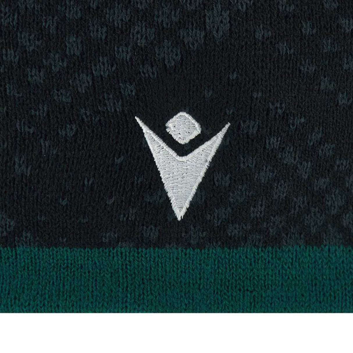 Featuring a white embroidered Macron logo on textured black and green fabric, the Wales WRU 26/27 Knit Beanie by Macron delivers iconic style and quality.