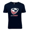 The USA Rugby 2025 Supersoft Tournament T-Shirt by World Rugby Shop is a navy blue tee with an eagle and rugby ball over "USA Rugby" in red and white—ideal for fans of Tournament 2025.