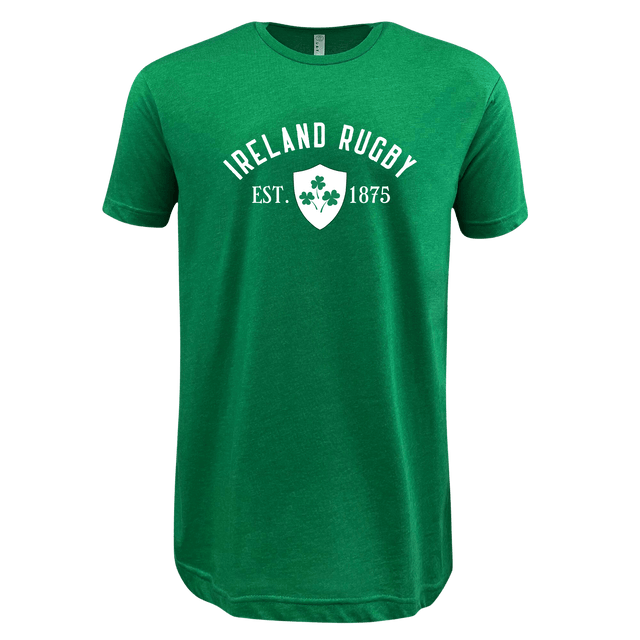 A green Ireland Rugby Est 1875 Supersoft Tee that says ireland rugby.