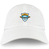 EMB S&S Activewear’s Milwaukee Beer Barons RFC Adult Low-Profile Cotton Twill Dad Cap features a white cotton twill build and an embroidered multicolored "MKE Beer Barons" crest logo on the front.