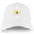 The EMB S&S Activewear Trinity College Adult Low-Profile Cotton Twill Dad Cap features white cotton twill, an embroidered yellow rooster, and "TRINITY RUGBY" on the front.