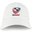 The USA Rugby Dad Cap by EMB S&S Activewear features the embroidered USA Rugby crest and text on the front, made to order for fans who want to show team pride in style.