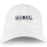 The CenCal Rugby Adult Low-Profile Cotton Twill Dad Cap by EMB S&S Activewear features "CEN CAL RUGBY CLUB" embroidered in gray and white, with a red star between "CEN" and "CAL.