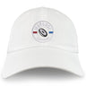 The EMB S&S Activewear Mudsock Rugby Adult Low-Profile Cotton Twill Dad Cap features a circular "MUDSOCK YOUTH RUGBY" patch with a rugby ball and red and blue lines on the front.
