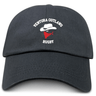 The Ventura Outlaws Rugby Adult Low-Profile Cotton Twill Dad Cap by EMB S&S Activewear features "Ventura Outlaw's Rugby" embroidery, a white cowboy hat, and a red bandana graphic on the front.