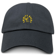 The Trinity College Adult Low-Profile Cotton Twill Dad Cap by EMB S&S Activewear is a black dad cap with embroidered yellow "Trinity Rugby" logo, rooster, and rugby ball on the front.