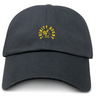 The Trinity College Adult Low-Profile Cotton Twill Dad Cap by EMB S&S Activewear is a black dad cap with embroidered yellow "Trinity Rugby" logo, rooster, and rugby ball on the front.