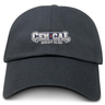 The EMB S&S Activewear CenCal Rugby Adult Low-Profile Cotton Twill Dad Cap is a black hat with bold white and gray "CEN CAL BOOT CLUB" embroidered team branding across the front.