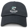 The EMB S&S Activewear NC Rugby Academy - Megalodons Adult Low-Profile Cotton Twill Dad Cap features a black design with an embroidered shark head logo and "Megalodons NC Rugby Academy" on the front for bold team branding.